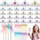 Janinka 48 Pcs Princess Party Favors 24 Tiara Crown for Little Girls 24 Glitter Star Fairy Wand Princess Crowns for Kids Birthday Party Accessories for Little one