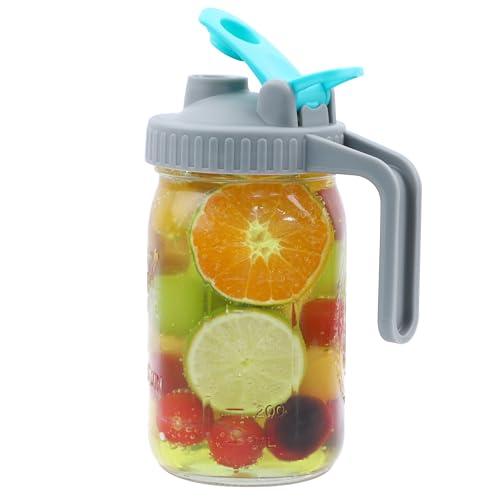 Mason Jar Pitcher With Pour Spout Lids 32 OZ (1 Quart) Wide Mouth Glass Pitcher With Lids For Cold Brew Coffee, Iced Tea, Milk, Sun Tea, Lemonade