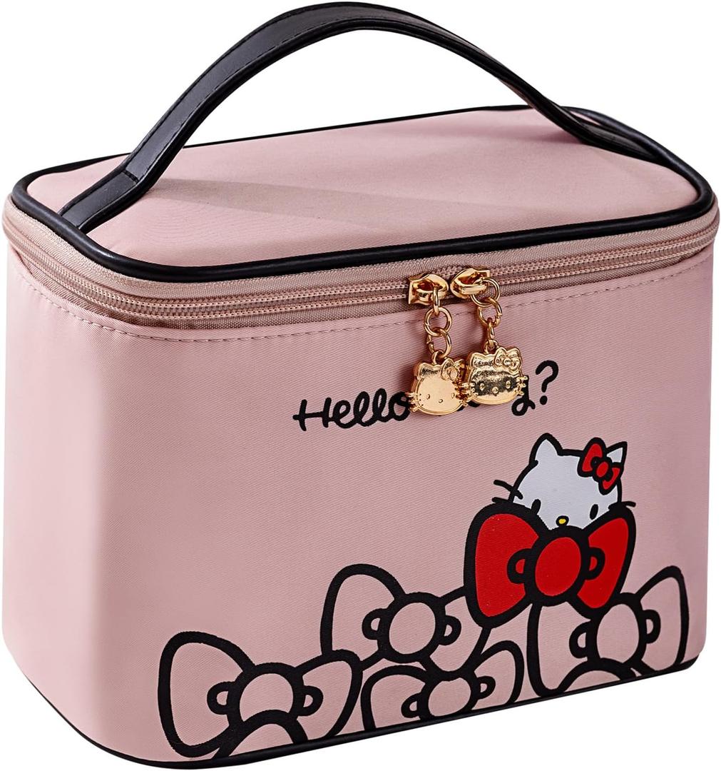 AmBealla Makeup Bag Large Waterproof Cosmetic Bags with Makeup Brush Holder, Cute Printed Makeup Organizer for Women Traveling,Portable Toiletry Bag for Girls (003 Gentle Pink)