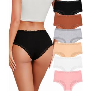 Sth Big Cotton Underwear for Women High Waisted Womens Underwear Pack Sexy Lace Edge Bikini Cheeky Panties Girls Brief (Large, A 6 Pack(black*1 White*1 Orange*1 Grey*1 Beige*1 Pink*1))