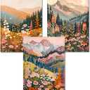 Mountain Diamond Art Kits for Adults - 3 Pack Landscape Flowers Diamond Painting for Beginners, Diamond Dots Round 5D Full Drill Paintings with Diamonds Gem Art and Crafts Home Decor 12x16inch