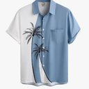 Hardaddy Men's Hawaiian Shirt Short Sleeves Coconut Printed Button Down Summer Beach Casual Shirts, Size Large, Blue 