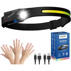 Headlamp Rechargeable, LED Waterproof Headlight for Adults, 230 Headband Light Forehead, USB Head lamp Band, 350 Lumen Super Bright, 5 Modes, Comfortable for Running,Fishing,Hiking (Black)