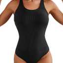 Herseas One Piece Swimsuit Women Slimming Tummy Control Bathing Suit Crisscross Back Athletic Modest Swim Suit 2026 (X-Large, Ribbed Black)