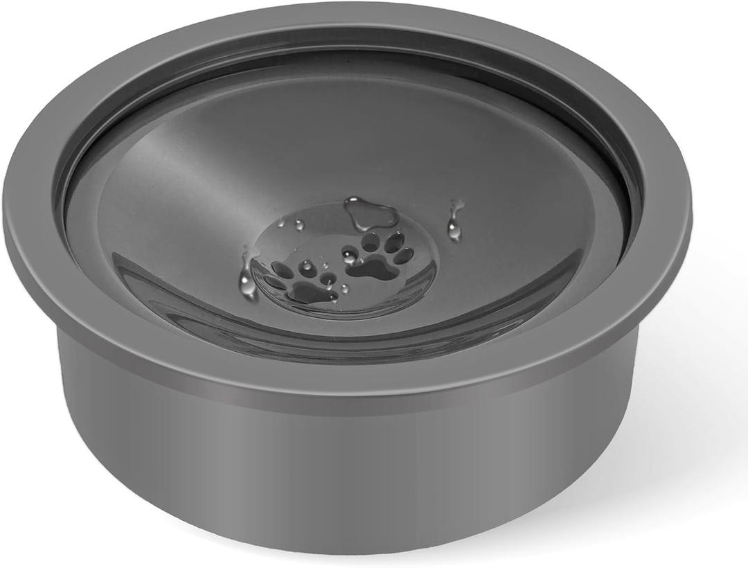 No Spill Dog Water Bowl, Slow Drinking Non Spilling Water Dish, Fits into Elevated Pet Feeder, 30oz Messy Drip Proof Slobber Stopper Water Dispenser for Dogs (Grey)
