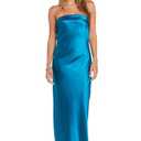 MORGAN AND CO. Juniors' Strapless Satin Long Dress W/Fold Over Neckline & Back Zipper - Formal Evening Cocktail Party Gown Teal 9