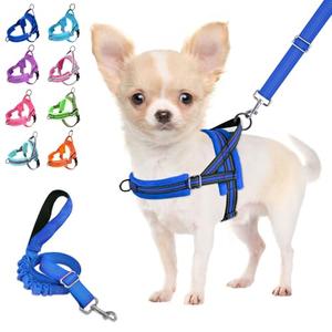 Lukovee No Pull Dog Harness and Leash Set, Soft Padded Small Dog Harness, Neck & Chest Adjustable Reflective Vest Puppy Harness with 4ft Lightweight Anti-Twist Dog Leash for Small Dogs (Blue, M)