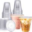 Zeml [100 Sets 12 oz. Plastic Cups With Lids, Smoothie Cups, Milkshake Cups