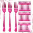 100 Pcs Hot Pink Plastic Forks, Hot Pink Plastic Silverware, Heavy Duty Plastic Cutlery Set Disposable Utensils Sets for Brithday, Wedding, Baby Shower, Bridal Shower