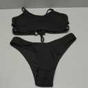 ZAFUL Women's Cutout Bikini Sets Scoop Neck Back Criss Cross Tie Ribbed High Cut Bikini Swimsuit Two Piece Bathing Suits (Large, 1-black)