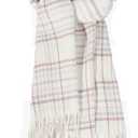 FGSS Unisex Classic Tartan Plaid Scarves Women Men Winter Warm Scarf - Soft Lightweight Faux Cashmere Check Fringe Wrap (White & Striped Grid)