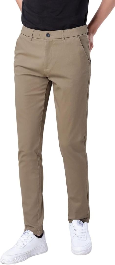 Plaid&Plain Men's Skinny Stretchy Khaki Pants Colored Pants Slim Fit Slacks Tapered Trousers 38Wx30L