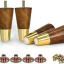 4 Inch Wooden Furniture Legs with Gold Cap Set of 4 Dark Brown Sofa Replacement Solid Wood Furniture Feet for Armchair Couch Cabinet Dresser Ottoman TV Stand Bed Legs (4inch)