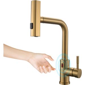 Touchless Kitchen Faucet Motion Sensor Hands Free Single Handle Kitchen Sink Faucet with Pull Down Sprayer Brusshed Gold
