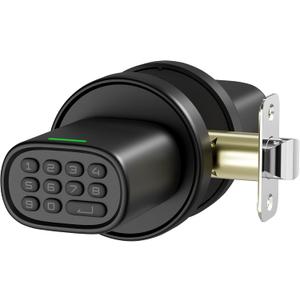 Door Lock Knob with Keypad Keyless Entry Door Knob Electric Coded Indoor Door Knob for Interior Doors Thickness up to 2-1/4", Bedroom, Home Office, Garage, 4xAA Alkaline Battery, M1 Black