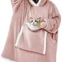 JOYWOO Pink Wearable Blanket Hoodie,Oversized Cat Lovers Sweatshirt Blanket for Adult,Birthday Gifts for Women,Mom,Girlfriend,Cozy Hooded Blanket with Giant Pocket and Winter Gifts,Dusty Pink Standard