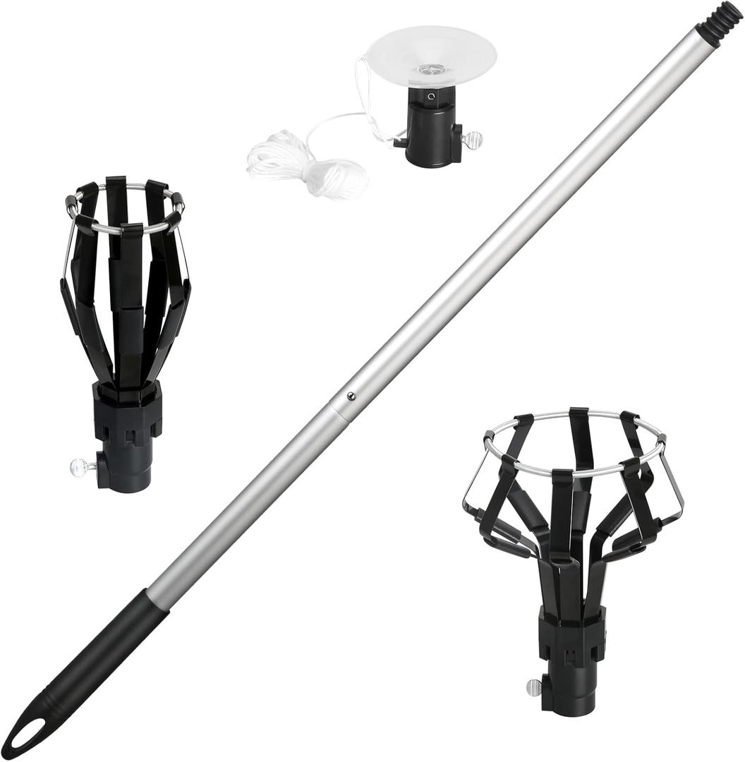 momolove 12FT Light Bulb Changer for High Ceilings, Light Bulb Remover Tool High Ceiling,Light Extension Pole Changer with Baskets and Suction Cup (Black)