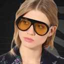 IKANOO Retro 70s Aviator Sunglasses for Women Men Oversized Classic Vintage Square Aviator Trendy Shades (Black/Brown)
