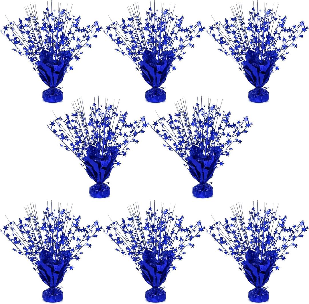 8 Pack Metallic Star Spray Centerpieces for Tables - Bulk 12.4" Foil Fountain Table Decorations for Large Events, Graduation 2026, Wedding Reception (Blue)