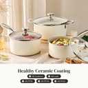 Redchef Cooking Pot Set Induction 5Qt, Saucepan Set 2.5/3.5Qt Nonstick Ceramic Cookware Set, Compatible All Cooktops, Even Heat, Stay-Cool Handles, Oven/Dishwasher Safe, PTFE PFAS Free (Beige), 6pc Set