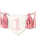 1st Birthday High Chair Banner,Pink Tassel Theme Banner For Girl,1st Birthday Photo Backdrop,Wall Hangings Decorative for Kids Bedroom Nursery Party Holiday Classroom Decoration (Pink)