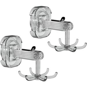 Hanging Utensil Holder Hooks Kitchen Utensil Hanger Wall Mount 360 Rotating Folding Hook Strong Suction Cup Hook Utensil Rack with 6 Hooks for Kitchen Bathroom Cabinet 2 Pack (Transparent)