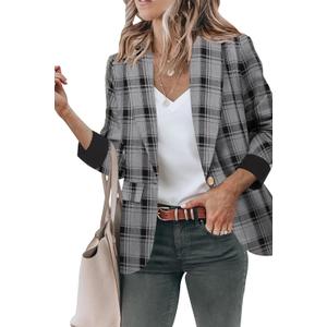 Genhoo Blazer Jackets for Women 3/4 Sleeve Business Casual Work Outfit (Gray, XXL)