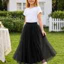 Noomlfish Kids Long Tutu Skirts Flower Girl Tulle Party Maxi Skirt (4-12 Years) (Black)