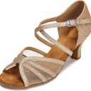 Women's Ballroom Dance Shoes Latin Salsa Dancing Shoes Cross Strap 2.5inch Heel 3inch Heel ZB04