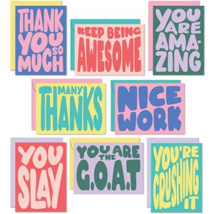 Sweetzer & Orange S&O Set of 24 Cute Appreciation Cards with Envelopes - 8 Teacher Appreciation Card Designs - Thank You Cards for Coworkers, Employee, Teachers, Recognition & Gratitude, 4.25x5.75