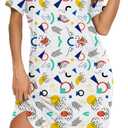 YYA Loose Nightgowns for Women Short Sleeve Sleepwear V Neck Nightshirt with Pockets Soft Pajama Dress S-3XL (White, M)