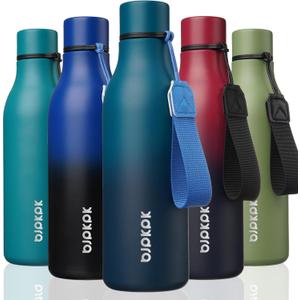 BJPKPK Insulated Water Bottles, 18 oz Stainless Steel Metal Water Bottle with Strap, BPA Free Leak Proof Jugs, Mugs, Flasks, Reusable Thermal Flasks for Sports & Travel, Sea