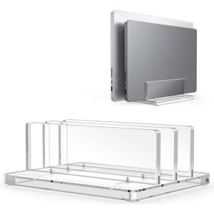 OMOTON Vertical Laptop Stand for Desk, Acrylic Dual Laptop Holder Desktop Clear Adjustable Dock for MacBook Pro Air, HP, All Gaming Laptops up to 17
