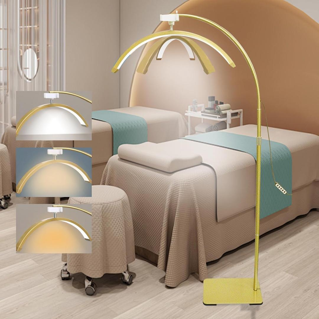 Lash Light for Eyelash Tech, Dimmable Lash Lamp for Eyelash Extensions, Rotating Half Moon Light Lash Tech, Adjustable LED Eyelash Light Esthetician Light with Phone Holder (Gold)
