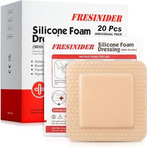 FRESINIDER Silicone Foam Dressing with Adhesive Border – Wound Dressing Bandage – Silicone Foam Pad – Pack of 20 – 4 x 4 Inches Large Waterproof Bandages – Self Adhesive Wound Care and Dressings