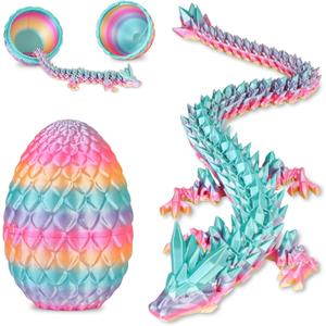 Dragon Eggs with Dragon Inside, 3D Printed Surprise Funny Gifts for Kids, Articulated Dragon Fidget Toys for Adults, Executive Desk Toys Office Room Dcor (Pastel Rainbow, M-Size) (M (H:5.8 inches))