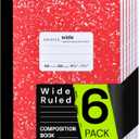 Composition Notebook Wide Ruled 6 Pack, 200 Pages (100 Sheets), 9-3/4 x 7-1/2, Marble Composition Books Bulk, Notebooks for School, Work, Office, Durable Comp Book, School Supplies, Red