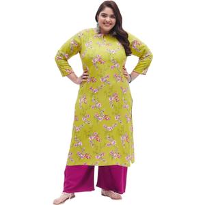 Tissu Women's Plus Size Light Green & Pink Printed Kurta with Palazzo (3X-Large Plus)