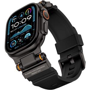Rugged Band Compatible with Apple Watch Ultra 3/2/1 Band 49mm/46mm/45mm/44mm/42mm, Metal Connector with Silicone Strap for iWatch Ultra Series 11/10/9/8/7/6/SE3/SE2/SE/5/4/3/2/1, Black