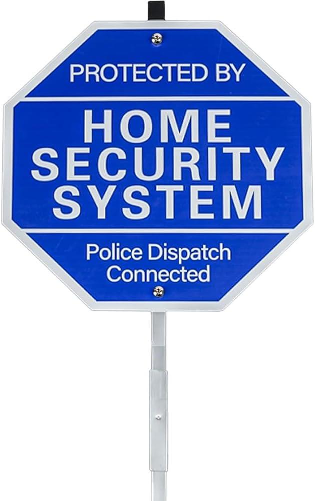 Protected By Home Security System Signs UV Protected Warning Sign with Stake-100% Aluminum Rust Free House Security Alarm signage 28"L x 10"W