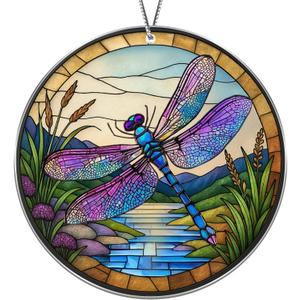 3 x 2025 Christmas Ornaments, Christmas Tree Ornaments Acrylic, Faux Stained Glass Effect White Elephant Gifts Exchange, Unique Suncatcher Xmas Stocking Stuffers for Women, Men (Dragonfly)