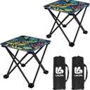 Portable Collapsible Stools Outdoor Folding Chairs Small Camping Chairs for Hiking,Fishing,Gardening,Beach and Travel with Carry Bag (2 Pack,Pattern)