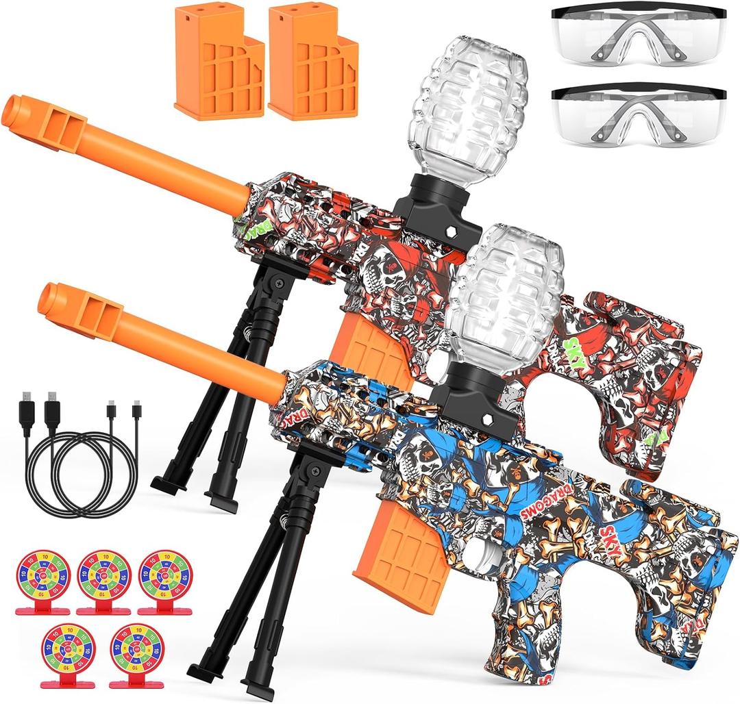 joykey 2 Set Electric Blaster, Auto Splat Blaster, 30000+, 500 Hopper, Goggles, 2 Rechargeable Battery, Outdoor Team Play Game Activities for Age 12+ Year Up