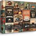 Vintage Coffee Collage Puzzles for Adults 1000 Pieces, PICKFORU Breakfast Food Jigsaw Puzzle Coffee Latte, Hard Difficult Retro Poster Theme for Home Wall Decor