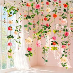 6 Pcs 35.4 ft Artificial Flower Garlands Hanging Wildflower Vines for Wedding Arch Decor Floral Backdrop Wall Fake Flowers for Bridal Shower Home Garden Party Decorations