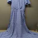 Womens Boho Swiss Dot Maxi Dresses Wrap V Neck Flutter Short Sleeve Solid Tie Belt A Line Tiered Flowy Long Dress, Size M