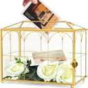 Glass Wedding Card Box with Slot, 10.2 x 5.9 x 7.9 Inches Handmade Vintage Gold Wedding Card Boxes for Reception, Keepsake, Baby Shower, Graduation, Party Decorative Box