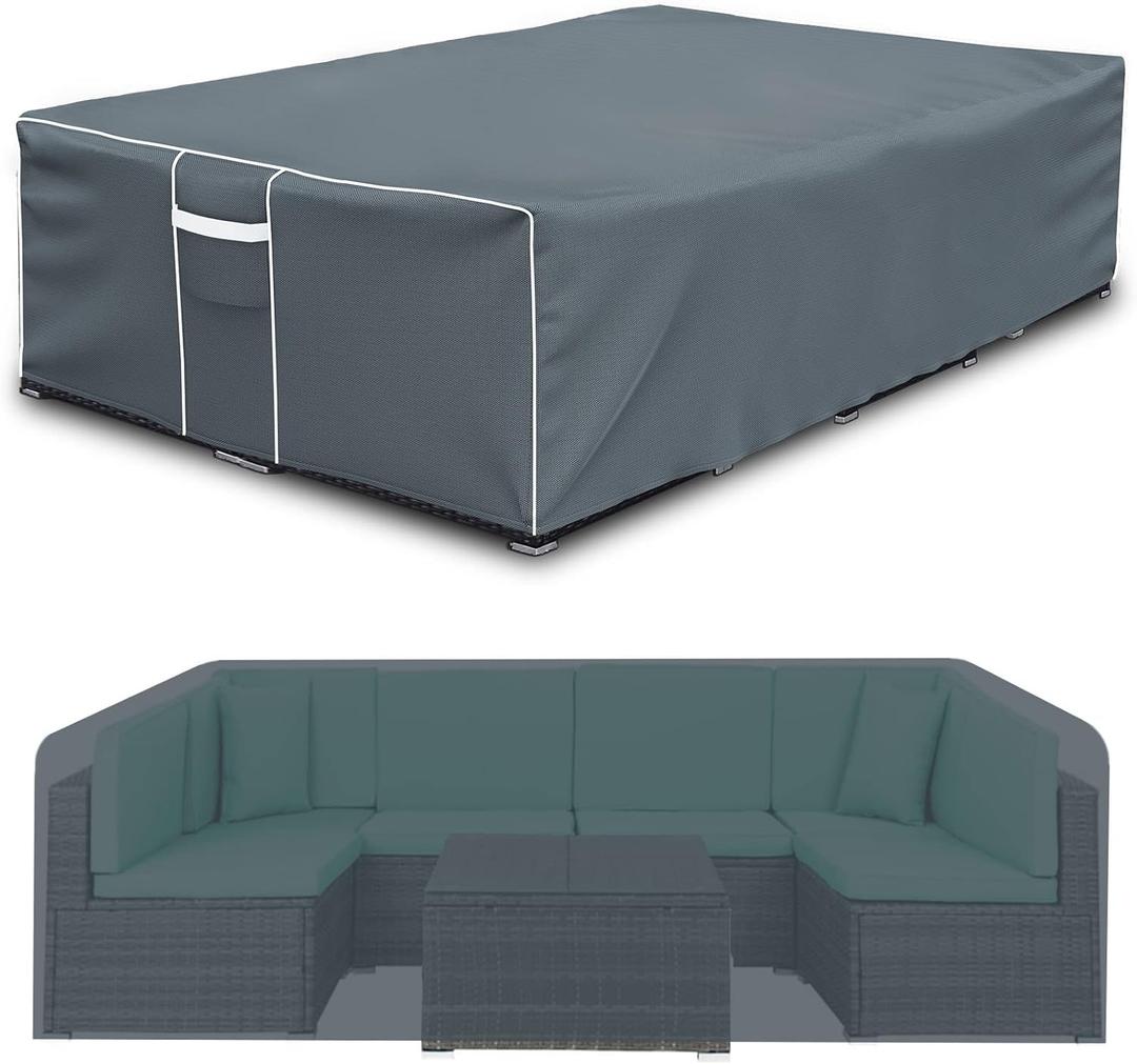 Gasadar Outdoor Furniture Cover Waterproof, Square Patio Sectional Cover,126"x126"x28", 600D Heavy Duty, Grey (Grey+white Seams)