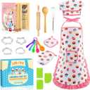 Toyze Birthday Gifts for 3-8 Year Old Girls Cute Stuff Apron for Girls Kids Cooking Sets Toddler Toys Kids Chef Hat and Apron Easter Christmas Stocking Stuffers White-with Cookbook