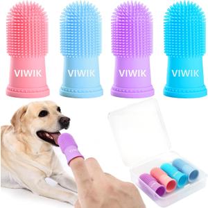 VIWIK 4Pack Dog Toothbrush Kit - Cat Finger Toothbrush for Medium to Large Dogs & Puppies, Dental Care & Teeth Cleaning